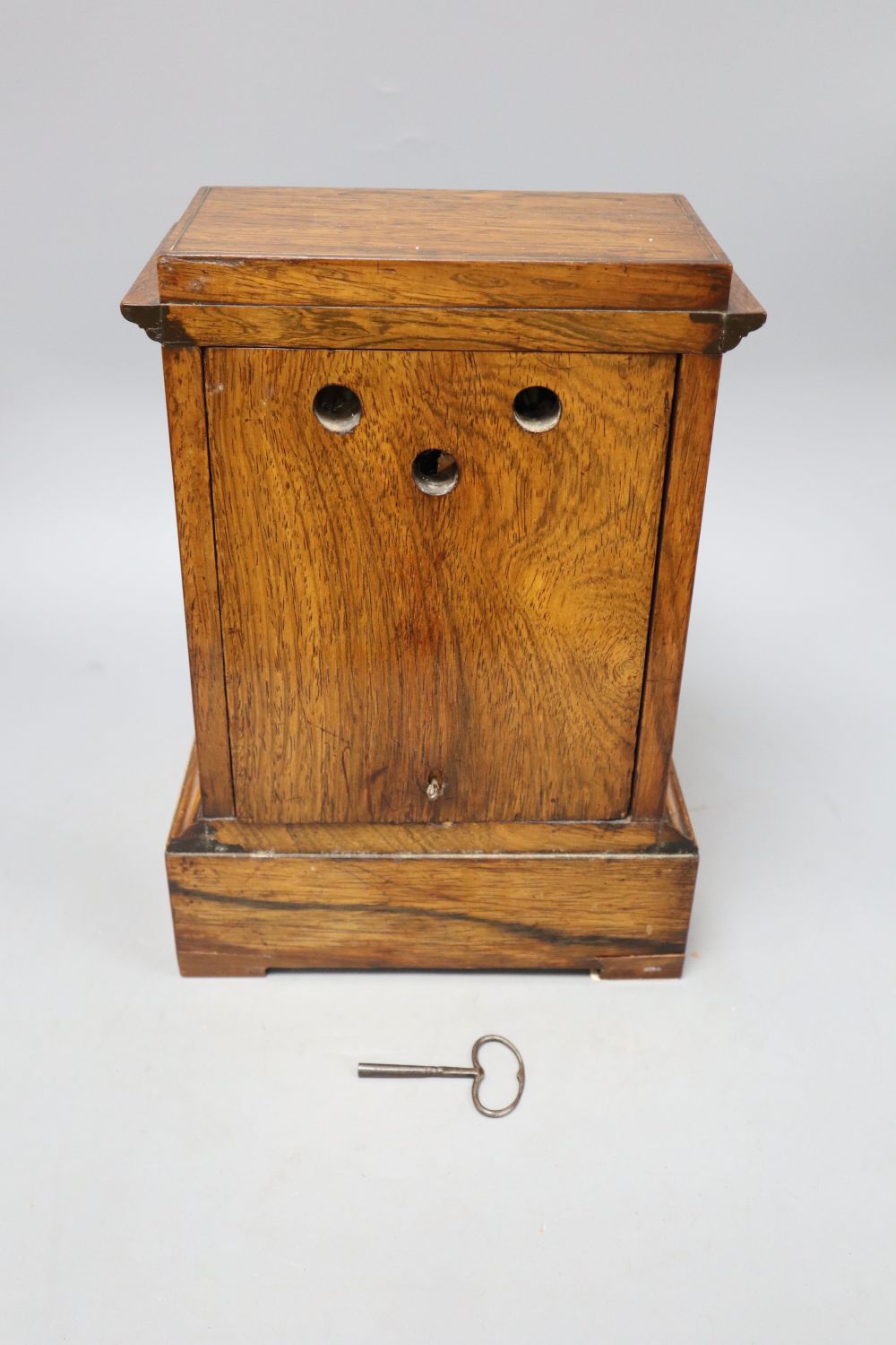 A 19th century French inlaid rosewood cased eight day mantel clock, with brass, mother of pearl and bone inlay, height 31cm